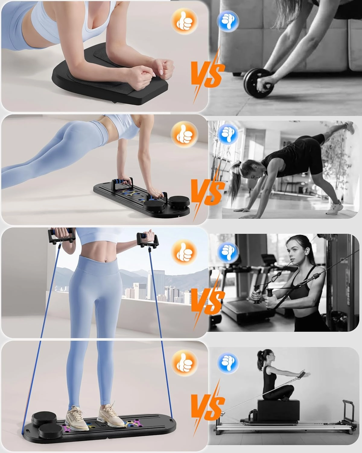 Pilates Board, Pilates Reformer Set, Pilates Machine 15-in-1 Multifunctional Abdominal Board for Home Office Workout, Foldable Portable Pilates Reformer Board for Women