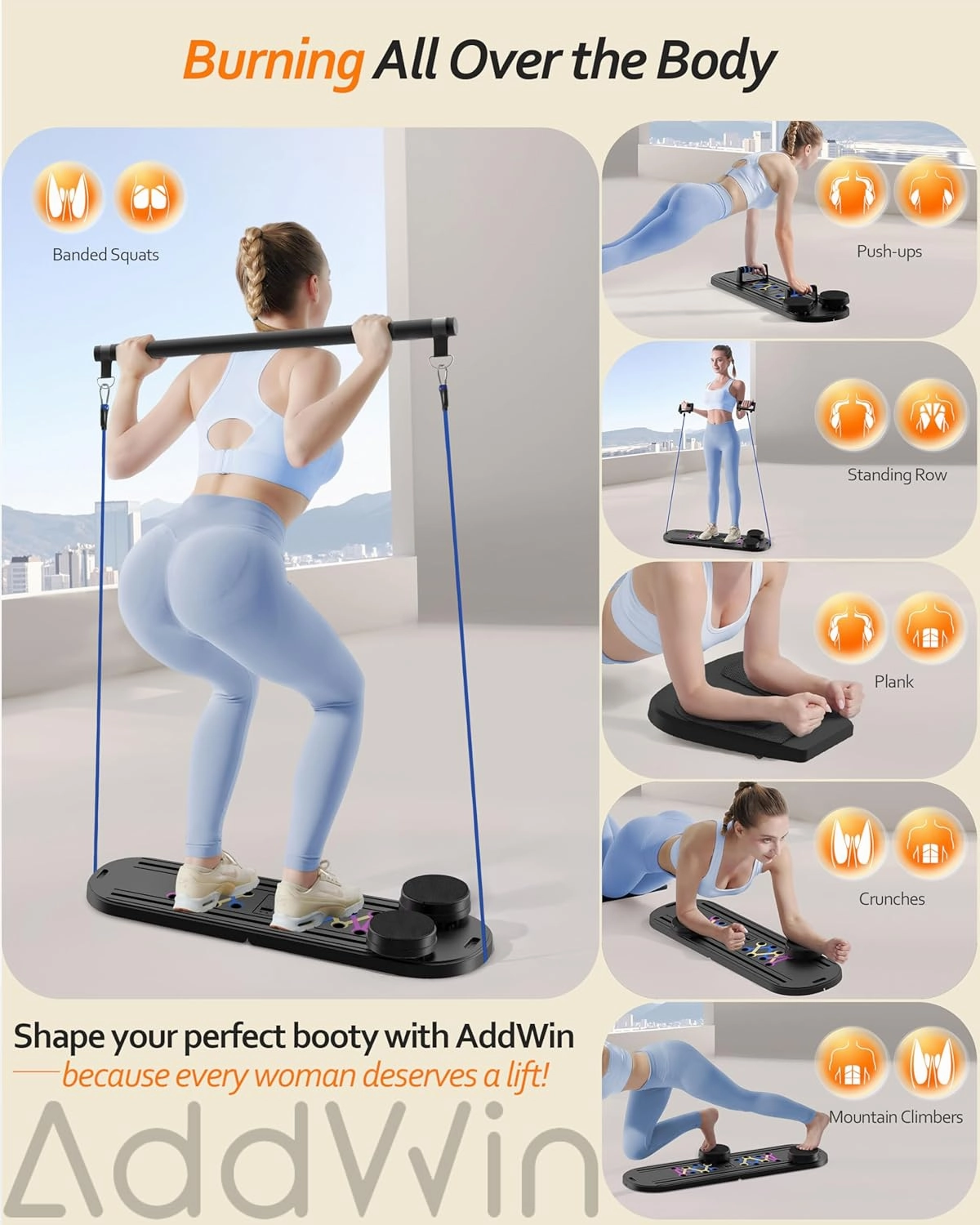 Pilates Board, Pilates Reformer Set, Pilates Machine 15-in-1 Multifunctional Abdominal Board for Home Office Workout, Foldable Portable Pilates Reformer Board for Women