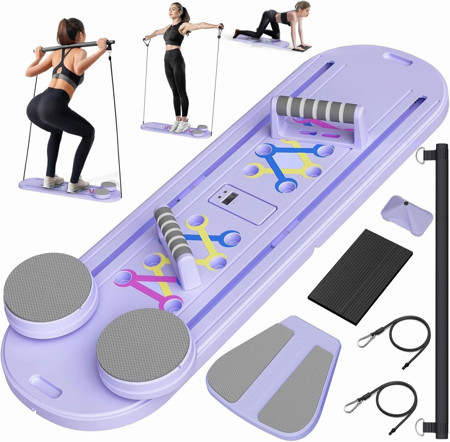 Pilates Reformer Set, Pilates Board, 15-in-1 Multifunctional Abdominal Board Ab Core Trainer Home Workout Equipment for Full-Body Exercise