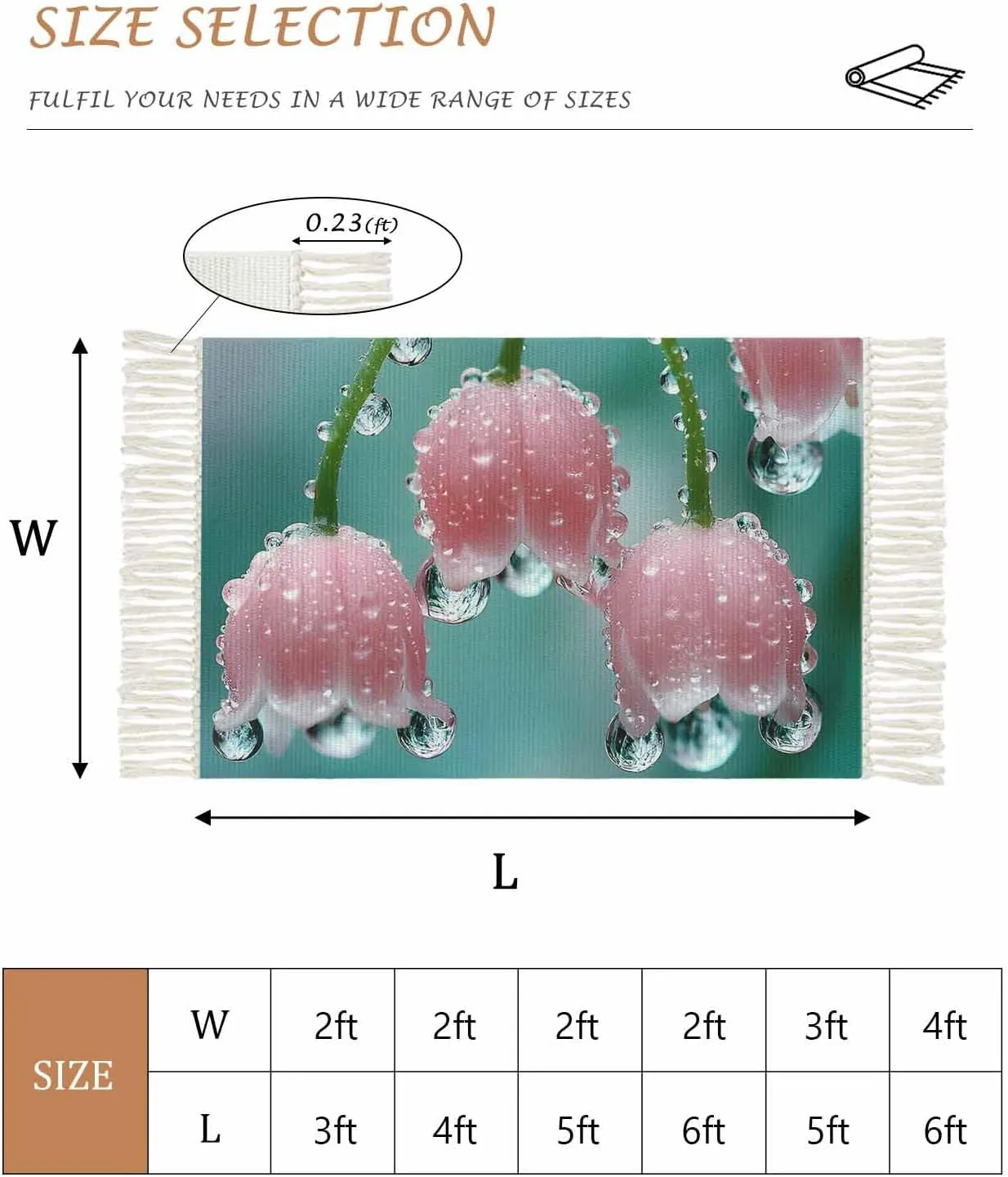 Pink Lily of The Valley Kitchen Runner Rug 2x6 Bedside Rug with Tassel Cotton Woven Throw Rugs Washable Hallway Runner Rug Spring Summer Flowers Farmhouse Floor Carpet for Bedroom Bathroom Living Room