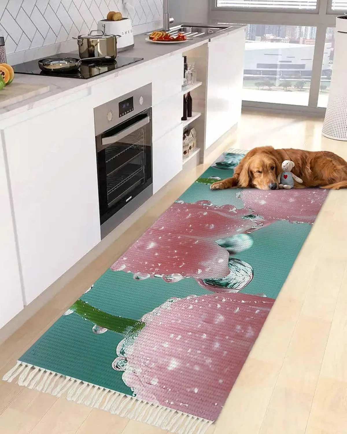 Pink Lily of The Valley Kitchen Runner Rug 2x6 Bedside Rug with Tassel Cotton Woven Throw Rugs Washable Hallway Runner Rug Spring Summer Flowers Farmhouse Floor Carpet for Bedroom Bathroom Living Room