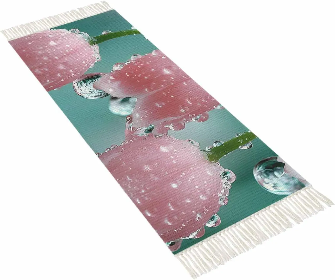Pink Lily of The Valley Kitchen Runner Rug 2x6 Bedside Rug with Tassel Cotton Woven Throw Rugs Washable Hallway Runner Rug Spring Summer Flowers Farmhouse Floor Carpet for Bedroom Bathroom Living Room
