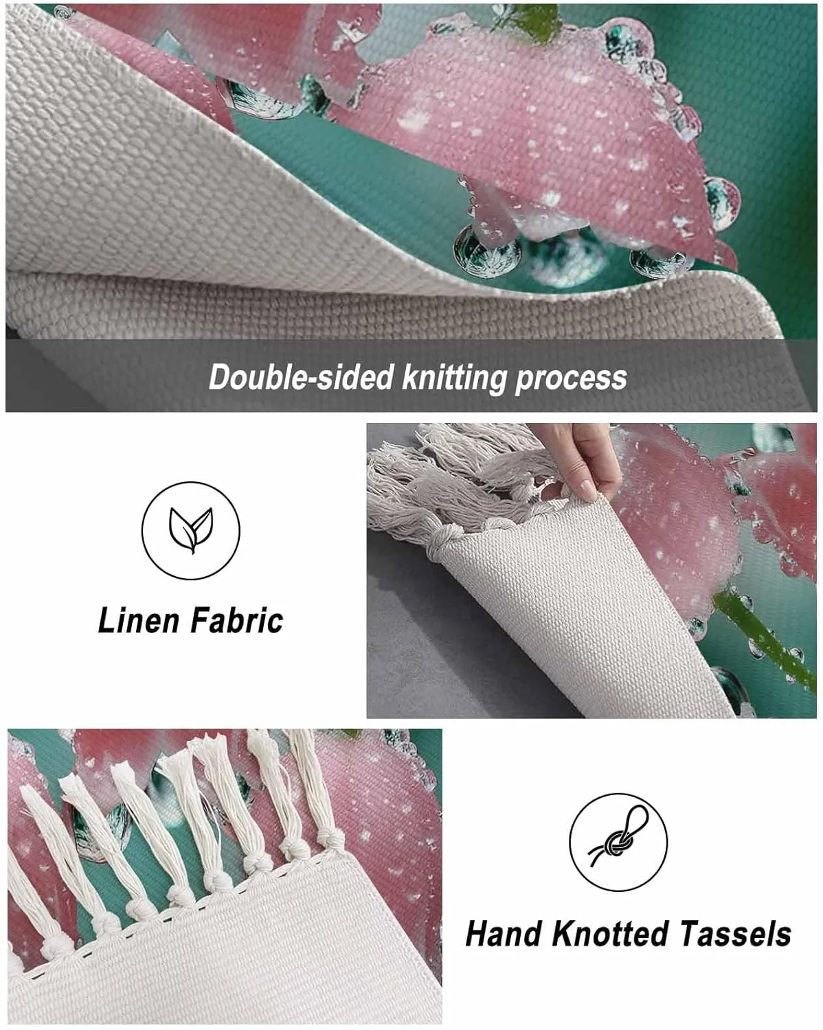 Pink Lily of The Valley Kitchen Runner Rug 2x6 Bedside Rug with Tassel Cotton Woven Throw Rugs Washable Hallway Runner Rug Spring Summer Flowers Farmhouse Floor Carpet for Bedroom Bathroom Living Room