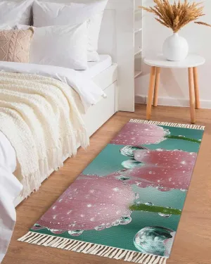 Pink Lily of The Valley Kitchen Runner Rug 2x6 Bedside Rug with Tassel Cotton Woven Throw Rugs Washable Hallway Runner Rug Spring Summer Flowers Farmhouse Floor Carpet for Bedroom Bathroom Living Room