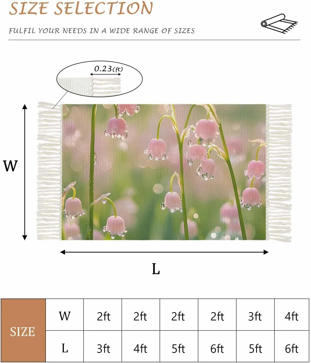 Pink Spring Floral Kitchen Runner Rug 2x4 Bedside Rug with Tassel Cotton Woven Throw Rugs Washable Hallway Runner Rug Lily of The Valley Summer Flowers Floor Carpet for Bedroom Bathroom Living Room