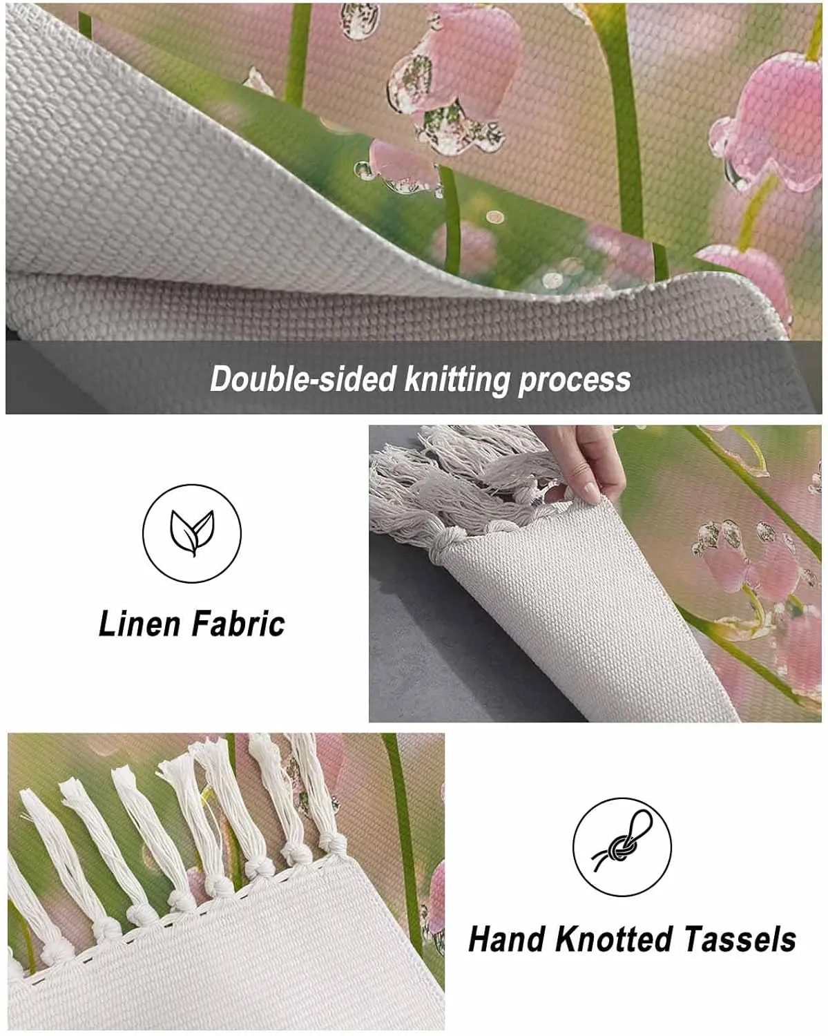 Pink Spring Floral Kitchen Runner Rug 2x4 Bedside Rug with Tassel Cotton Woven Throw Rugs Washable Hallway Runner Rug Lily of The Valley Summer Flowers Floor Carpet for Bedroom Bathroom Living Room