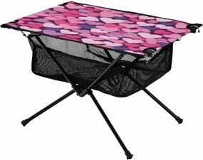 Pink Hearts Portable Folding Camping Table, Compact Lightweight Beach Table with Carrying Bag for Outdoor Picnics, BBQs, Camp