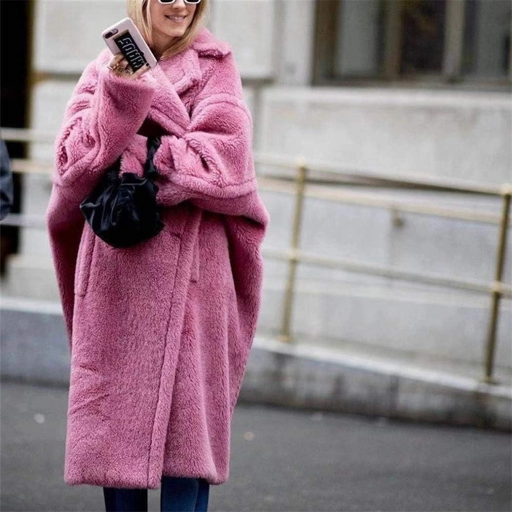 Pink Long Teddy Bear Coat,Women Winter Warm Faux Fur Jacket,Ladies Teddy Outdoor Overcoat