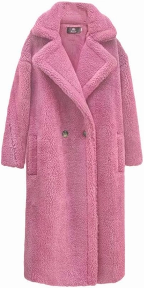 Pink Long Teddy Bear Coat,Women Winter Warm Faux Fur Jacket,Ladies Teddy Outdoor Overcoat