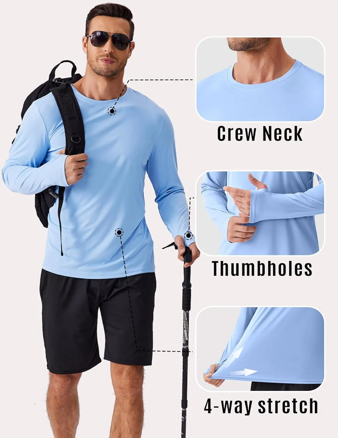 PINSPARK 2 Pack Men's Rash Guard Shirts with Thumb Holes Lightweight UPF 50  Long Sleeve Sun Shirt Quick Dry Swimming Shirts