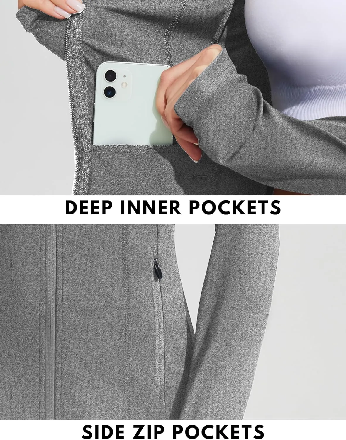 PINSPARK Women's Athletic Jackets Slim Fit Workout Jacket Full Zip Up Running Gym Yoga Sports Tops with Pockets