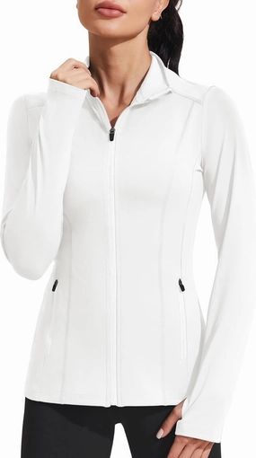 PINSPARK Women's Athletic Jackets Slim Fit Workout Jacket Full Zip Up Running Gym Yoga Sports Tops with Pockets