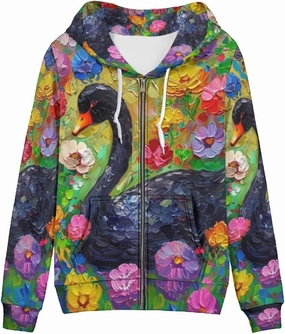 PinUp Angel Women Zip Up Hoodie Cute Oil Painting Graphic Clothes Oversized Sweatshirt Jacket Streetwear Coat