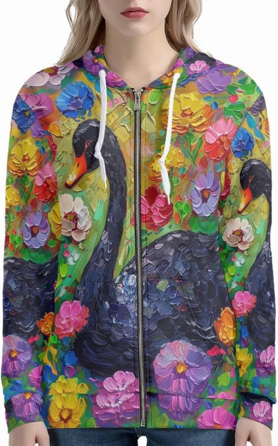 PinUp Angel Women Zip Up Hoodie Cute Oil Painting Graphic Clothes Oversized Sweatshirt Jacket Streetwear Coat