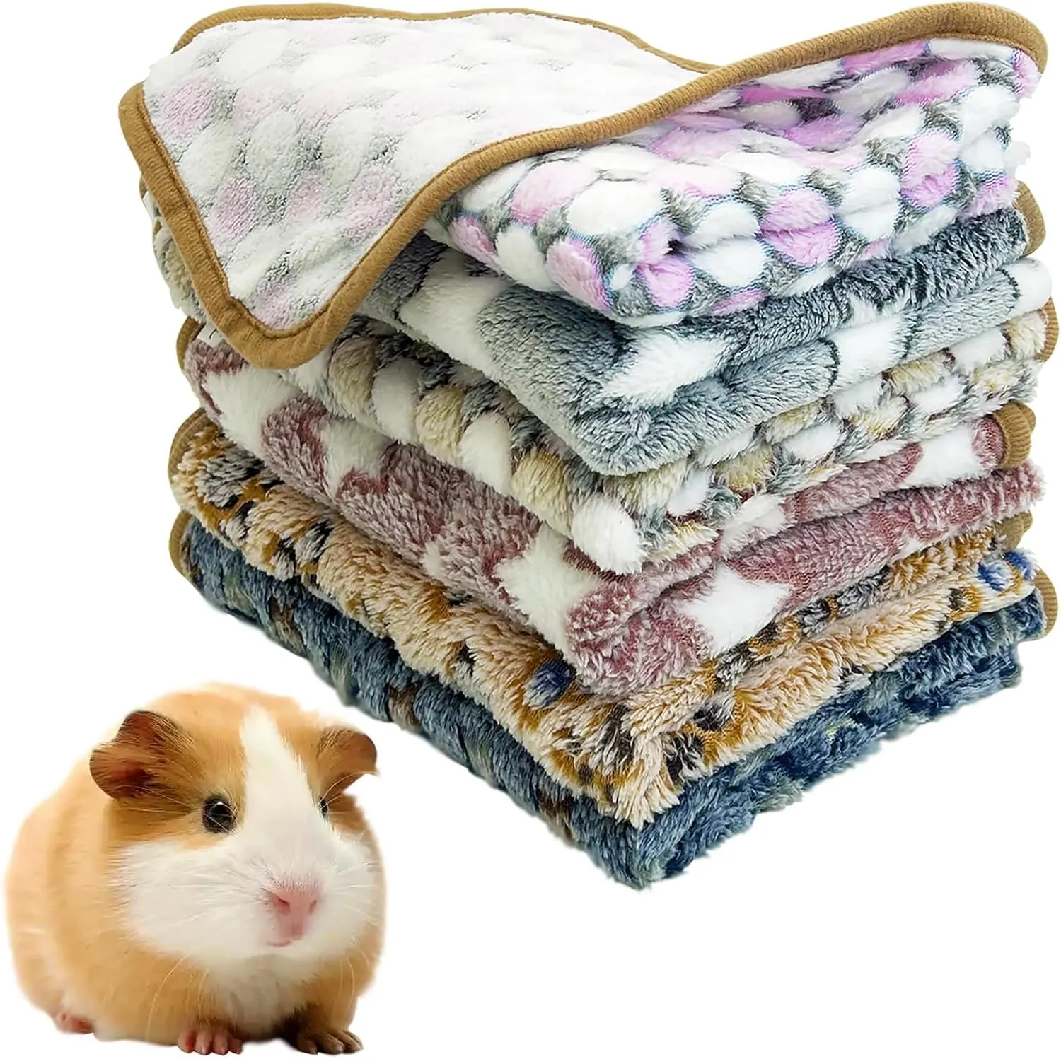 PINVNBY 6 PCS Guinea Pig Blankets Soft Fleece Bedding for Guinea Pigs Cage Washable & Reusable Small Animal Sleep Mat Pad for Hamster Ferret Chinchilla Hedgehog (30 x 20 Inch)