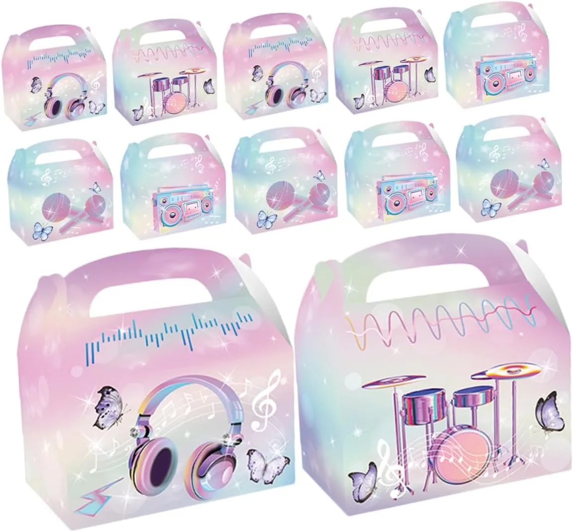 PLAFOPE 12pcs Party Favor Boxes: Music Note and Treat Boxes for Birthday Wedding and 80s Theme Parties Retro and Elegant Atmosphere