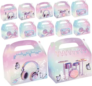 PLAFOPE 12pcs Party Favor Boxes: Music Note and Treat Boxes for Birthday Wedding and 80s Theme Parties Retro and Elegant Atmosphere