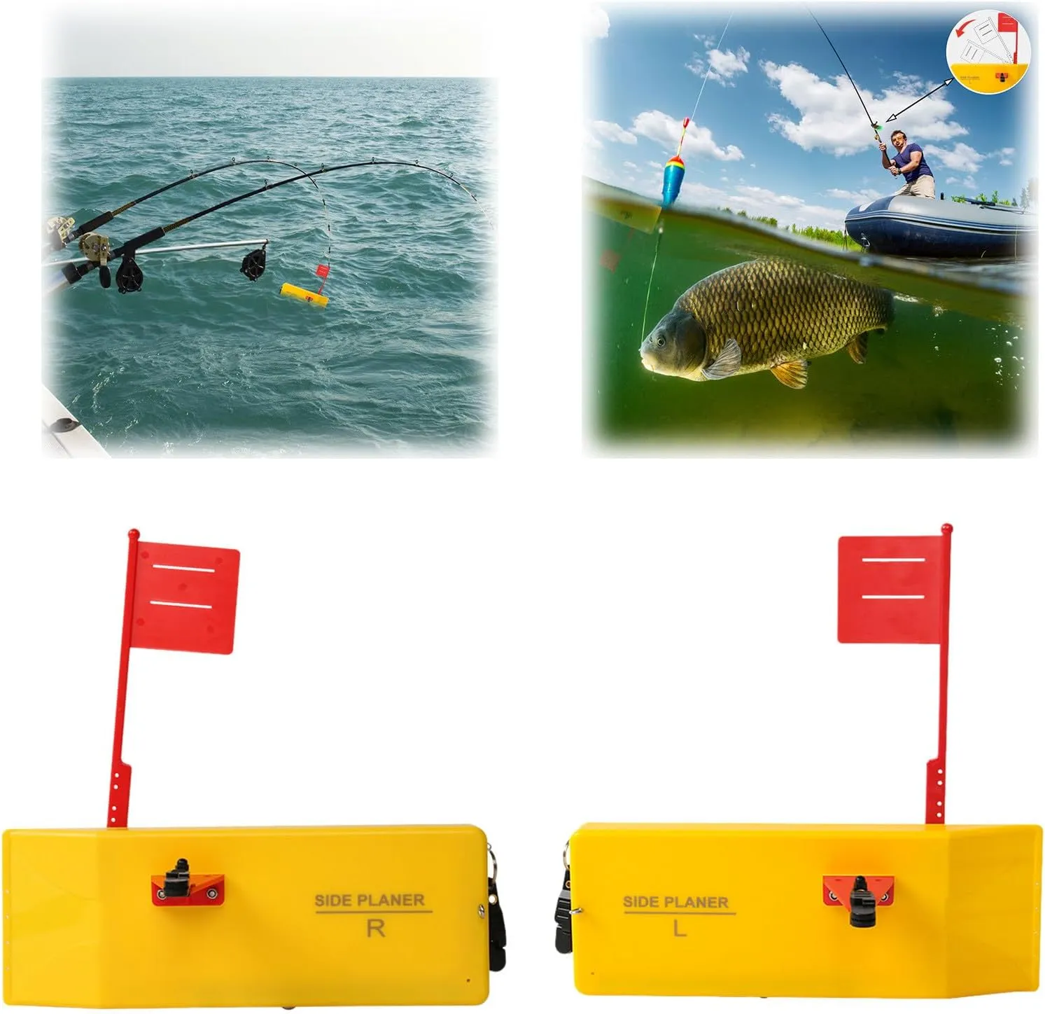Planer Board for Fishing, Fishing Tool Fishing in Line Side Clip Medium Side Planer Board Quick Grip Snap Release for Trolling Boat Fishing Towing