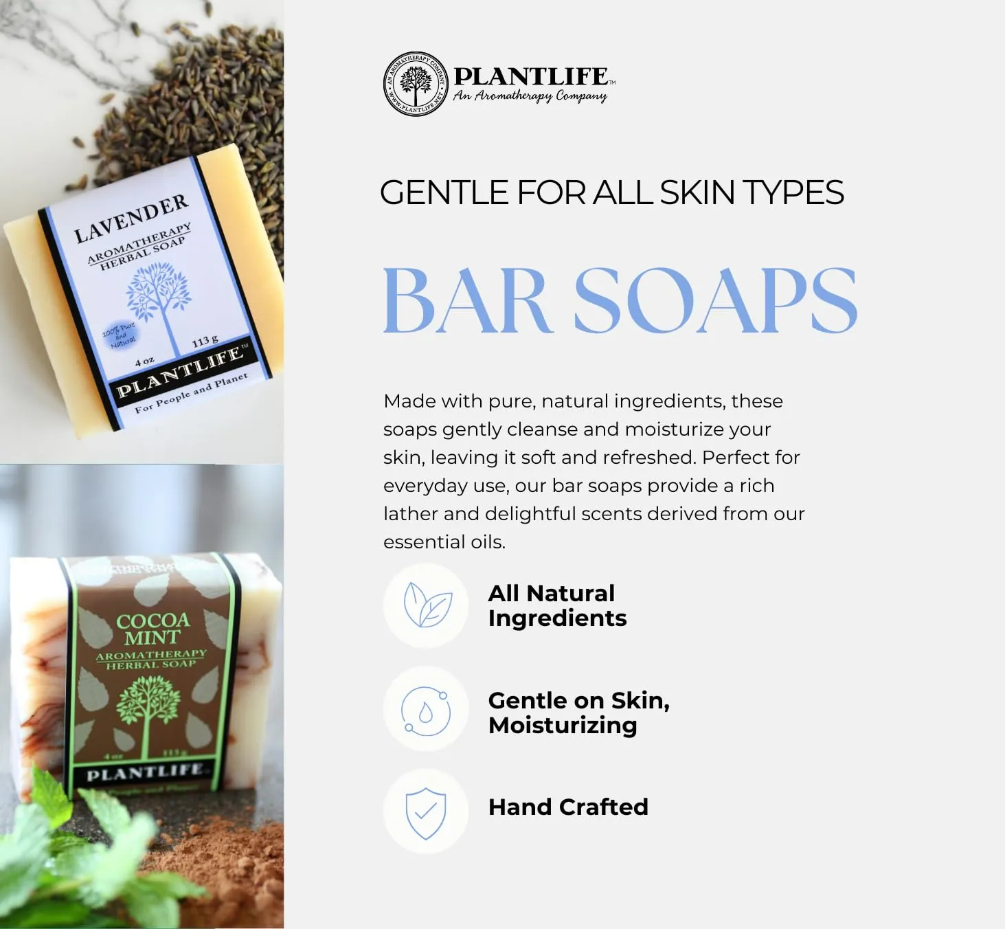 Plantlife Top 6 Herbal Bar Soaps - Moisturizing and Soothing Soap for Your Skin - Hand Crafted Using Plant-Based Ingredients - Made in California 4oz Bar