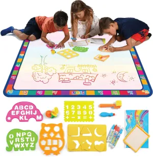 Play22 Large Magic Water Doodle Mat 22 PCS 39X30 - STEM Educational Learning ABC Letters Kids Drawing Board - Extra Large Water Drawing Doodling Mat Mess Free - Gifts for Kids Toddlers Boys and Girls
