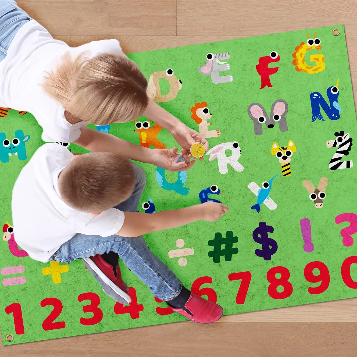 PLIGREAT Cute Animals Alphabet Letters Learning Felt Board Large Hanging Flannel Board Numbers Symbols Felt Board for Early Learning Nursery Classroom Wall Decor Christmas Holiday Birthday Gifts