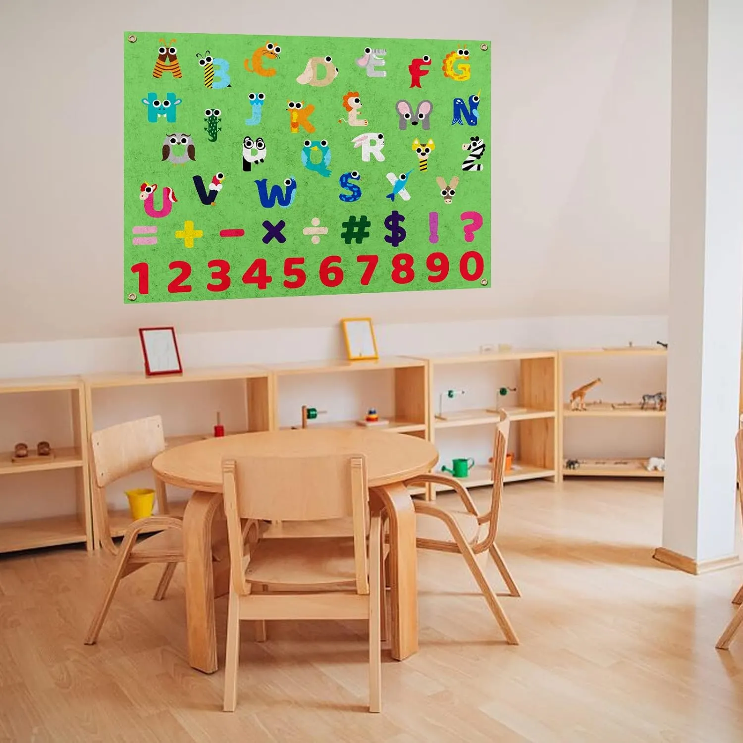PLIGREAT Cute Animals Alphabet Letters Learning Felt Board Large Hanging Flannel Board Numbers Symbols Felt Board for Early Learning Nursery Classroom Wall Decor Christmas Holiday Birthday Gifts