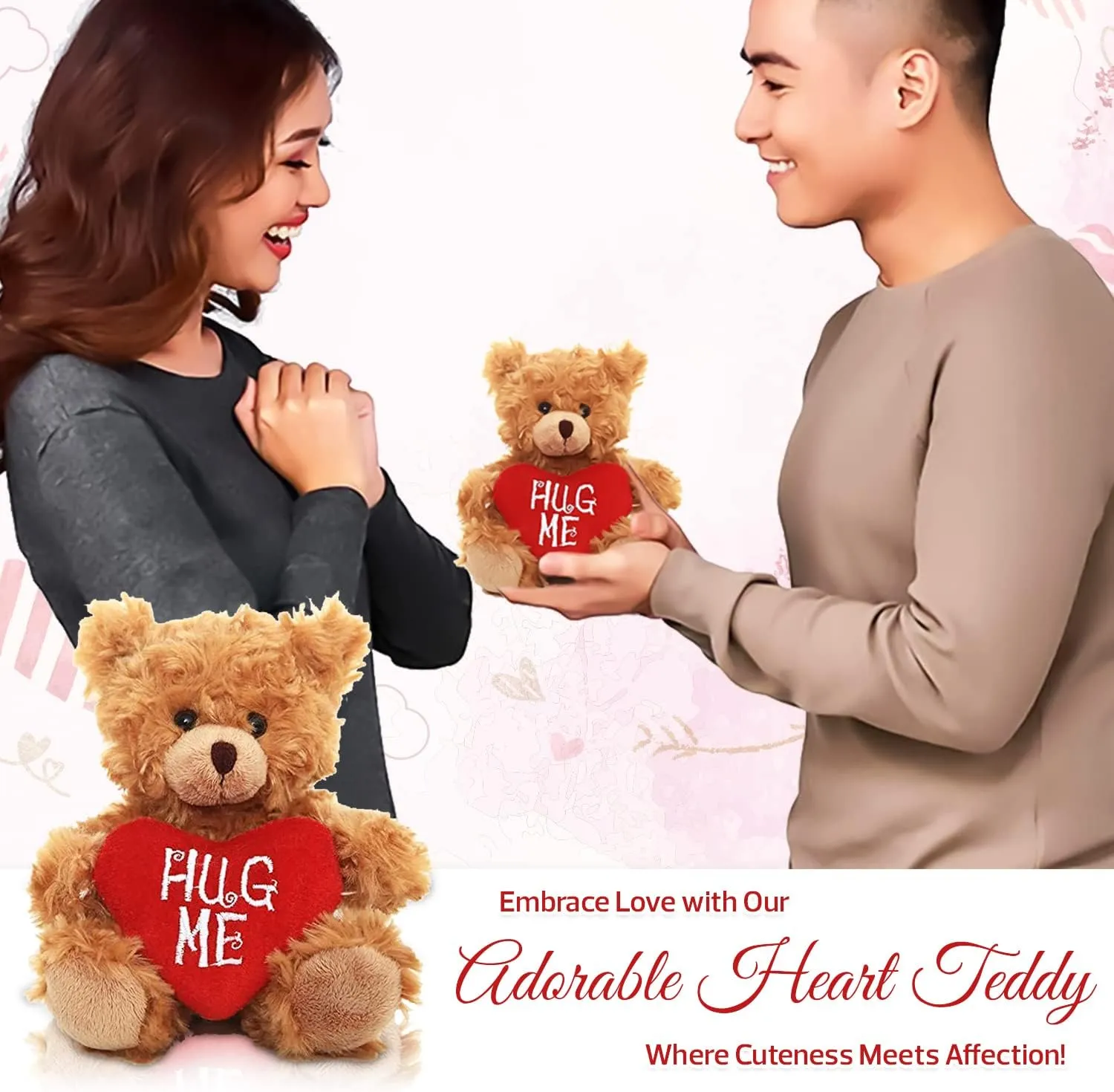 Plush Stuffed Animal Mocha Heart Bear – Hug Me Bears- Toy for Kids & Adults Valentine's Day - Embroidered Heart Pillow (9 inch Brown)
