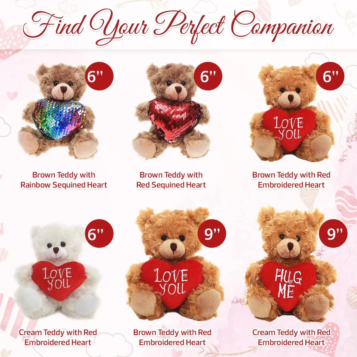 Plush Stuffed Animal Mocha Heart Bear – Hug Me Bears- Toy for Kids & Adults Valentine's Day - Embroidered Heart Pillow (9 inch Brown)