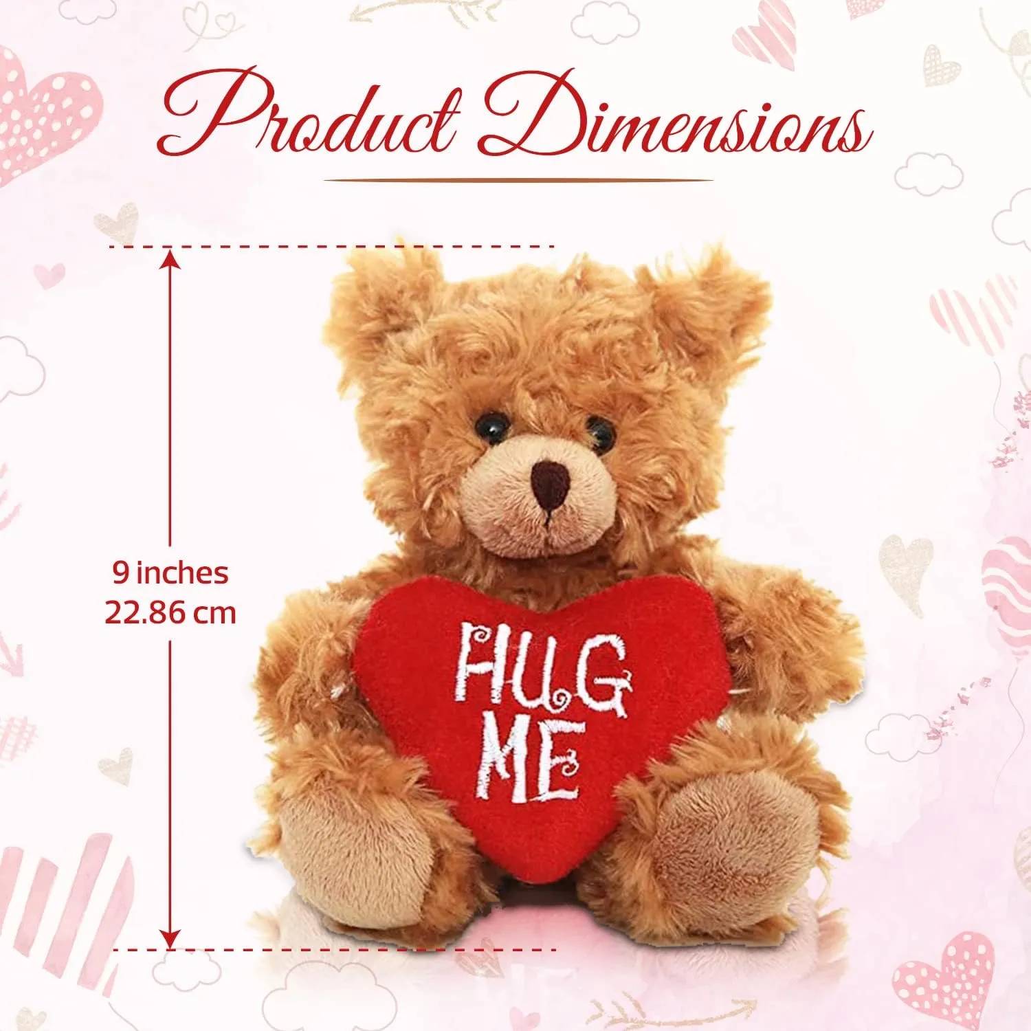 Plush Stuffed Animal Mocha Heart Bear – Hug Me Bears- Toy for Kids & Adults Valentine's Day - Embroidered Heart Pillow (9 inch Brown)