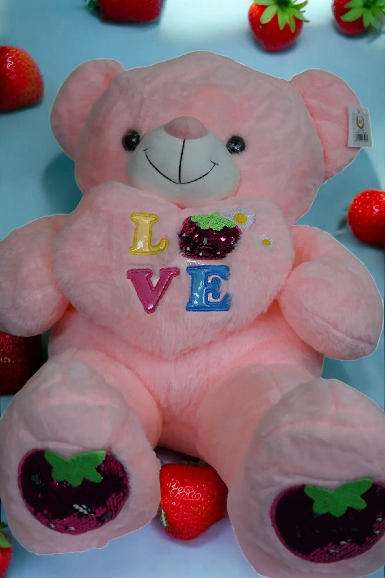 Plush Toy Teddy Love 55Cm- White/Pink/Brown