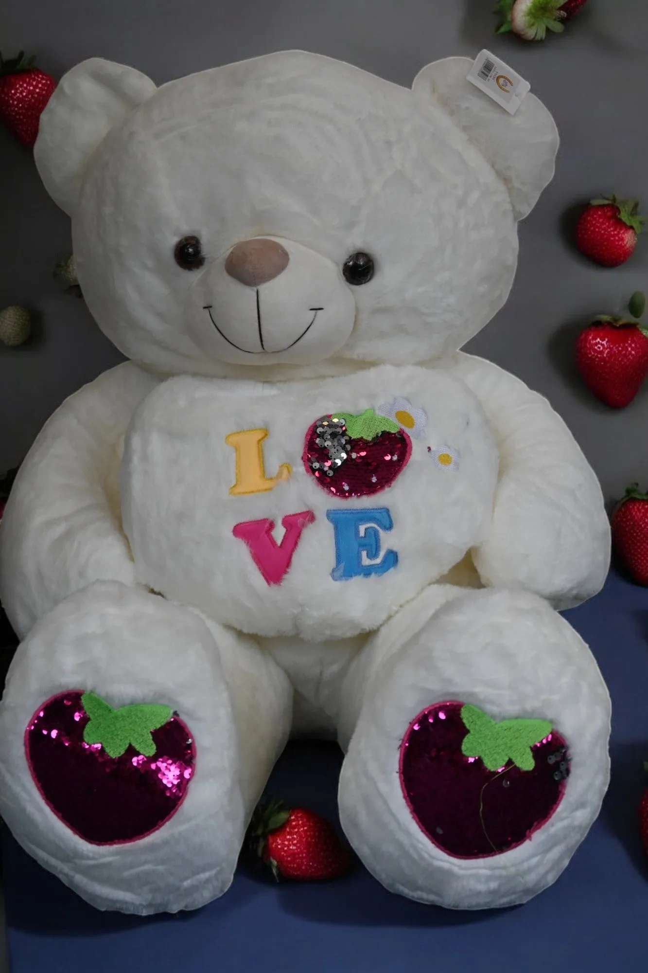 Plush Toy Teddy Love 55Cm- White/Pink/Brown