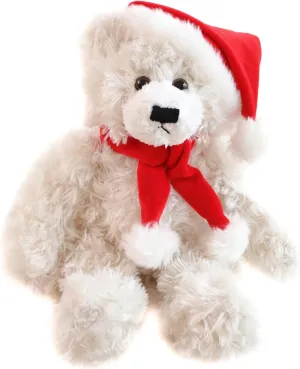 Plushland Adorable Soft Brandon Teddy Bear, Stuffed Animal Holiday Toys with Hat and Scarf Christmas Accessories – A Perfect Toy Gift for Kids 12 Inches (Cream)