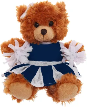 Plushland Mocha Cheer Bear 6 Inches, Stuffed Animal Personalized Gift - Custom Text on Outfit (Navy Blue)