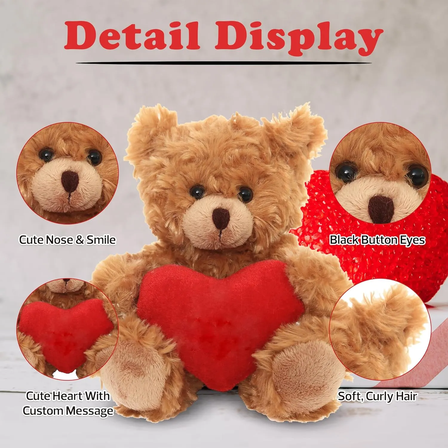 Plushland Mocha Teddy Bear with Customized Message on Embroidered Heart, Stuffed Animal Plush Toys - Valentine Personalized Gift for Girls, Boys and Your Loved Ones 6 Inch (Red)