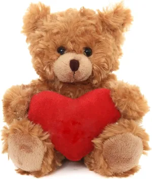 Plushland Mocha Teddy Bear with Customized Message on Embroidered Heart, Stuffed Animal Plush Toys - Valentine Personalized Gift for Girls, Boys and Your Loved Ones 6 Inch (Red)