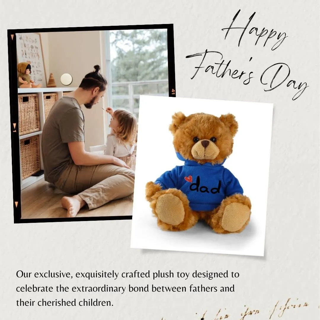 Plushland Stuffed Teddy Bear Plush Bear Toy with -I Love Dad- Hoodie for Kids & Adults Father's Day - Embroidered Pillow 11 Inches (Mocha-Royal Hoodie)