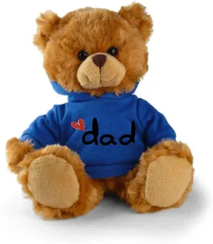 Plushland Stuffed Teddy Bear Plush Bear Toy with -I Love Dad- Hoodie for Kids & Adults Father's Day - Embroidered Pillow 11 Inches (Mocha-Royal Hoodie)