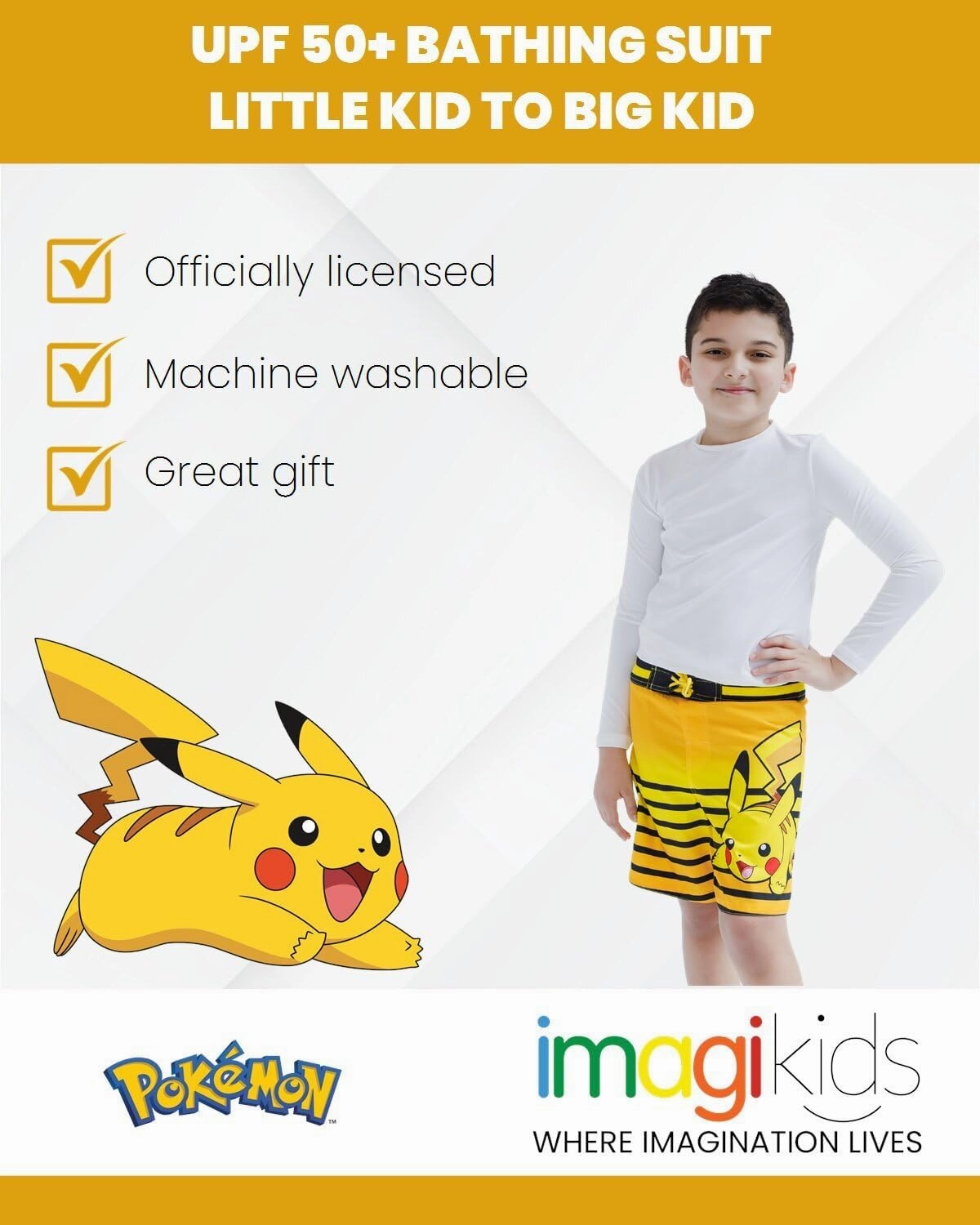 Pokemon Compression UPF 50  Swim Trunks Little Kid to Big Kid Sizes (4-14-16)