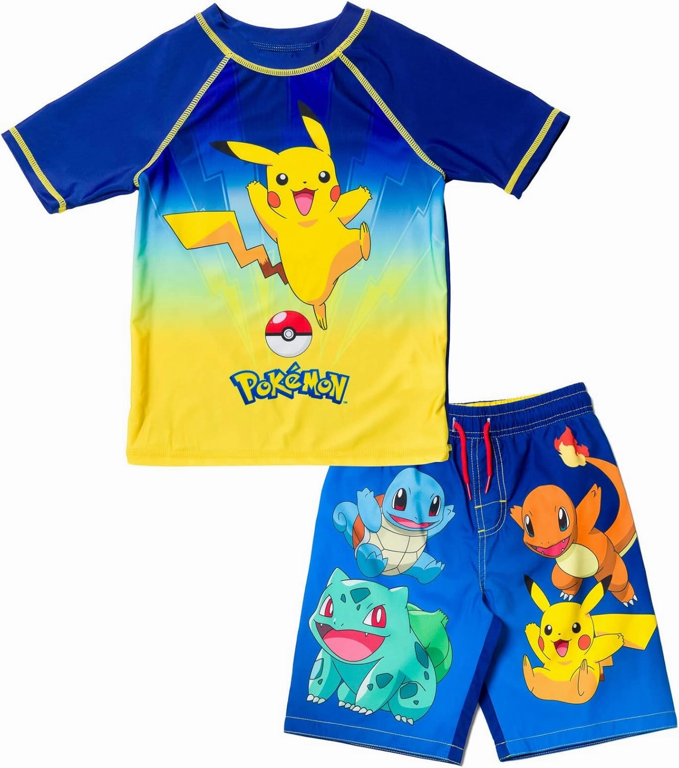 Pokemon UPF 50  Rash Guard and Swim Trunks Outfit Set Little Kid to Big Kid Sizes (4-14-16)