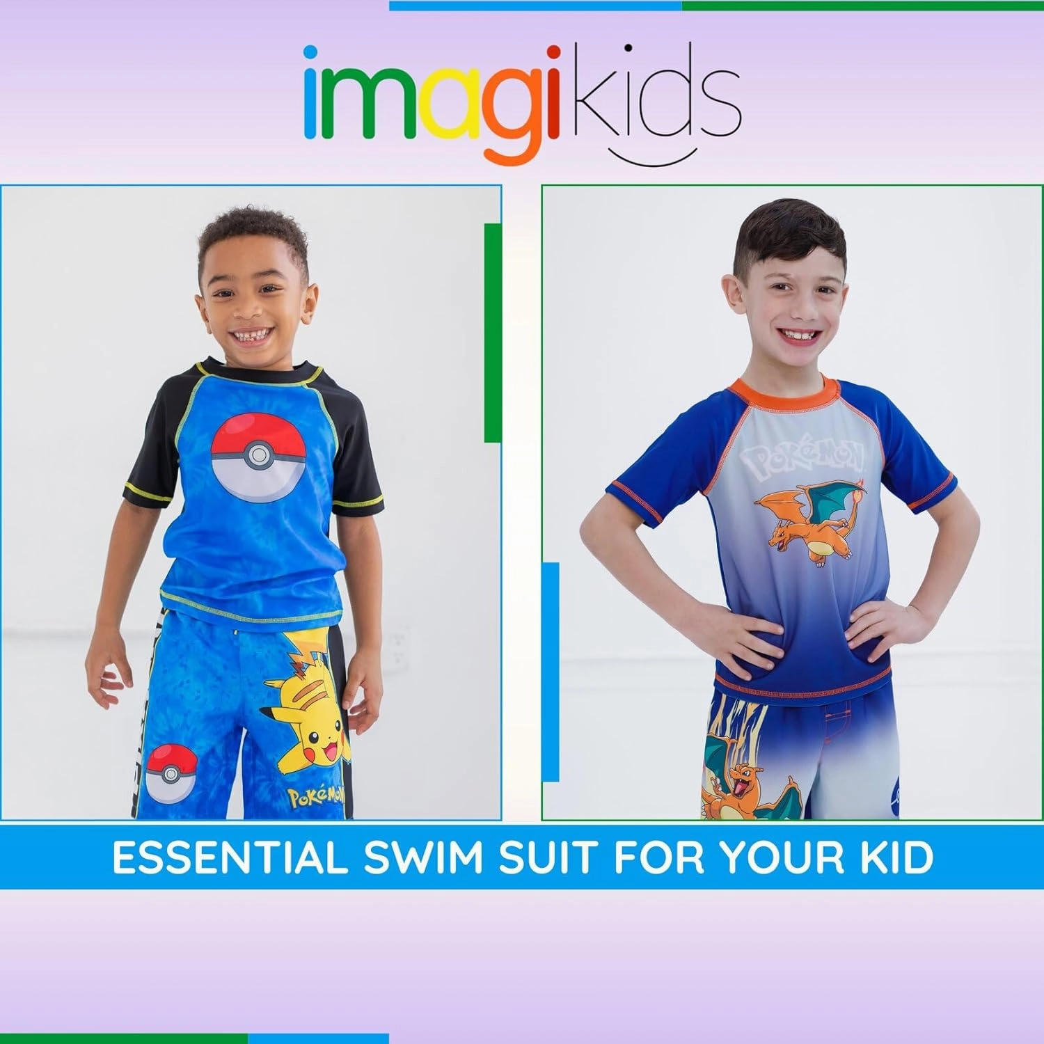 Pokemon UPF 50  Rash Guard and Swim Trunks Outfit Set Little Kid to Big Kid Sizes (4-14-16)