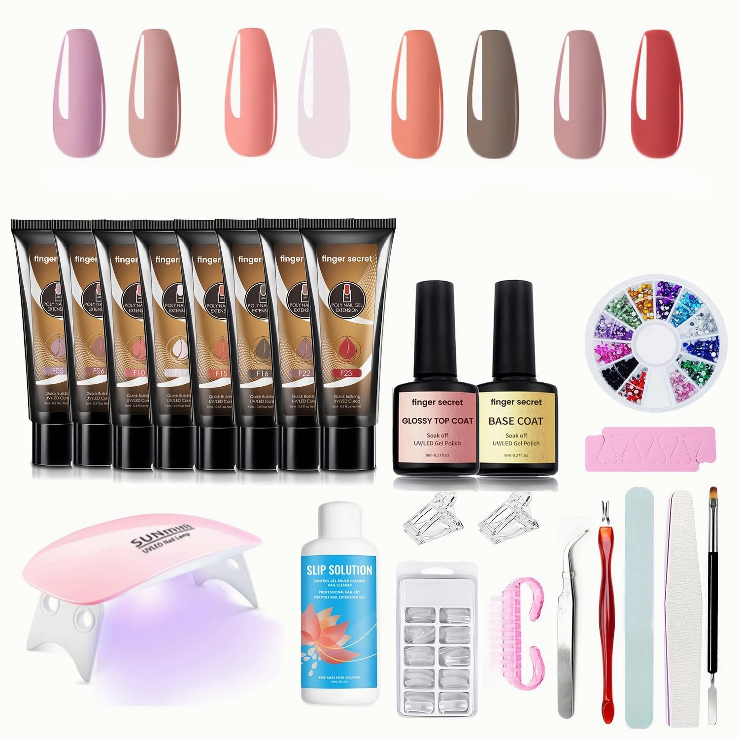 Poly Nail Gel Kit Beginner,8Colors Poly Extension Gel Nail Kit With Nail Lamp Slip Solution,Builder Gel Nail Extension Kit With Manicure Tools for Starter DIY Nail Supplies Gift Kit