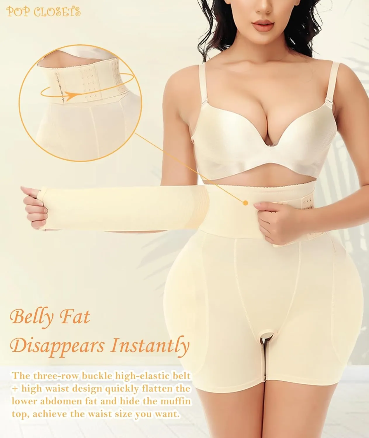 POP CLOSETS Hip Pads for Women Shapewear with Wrap Belt Hip Dip Pads Enhancer Butt Lifter Tummy Control Panties