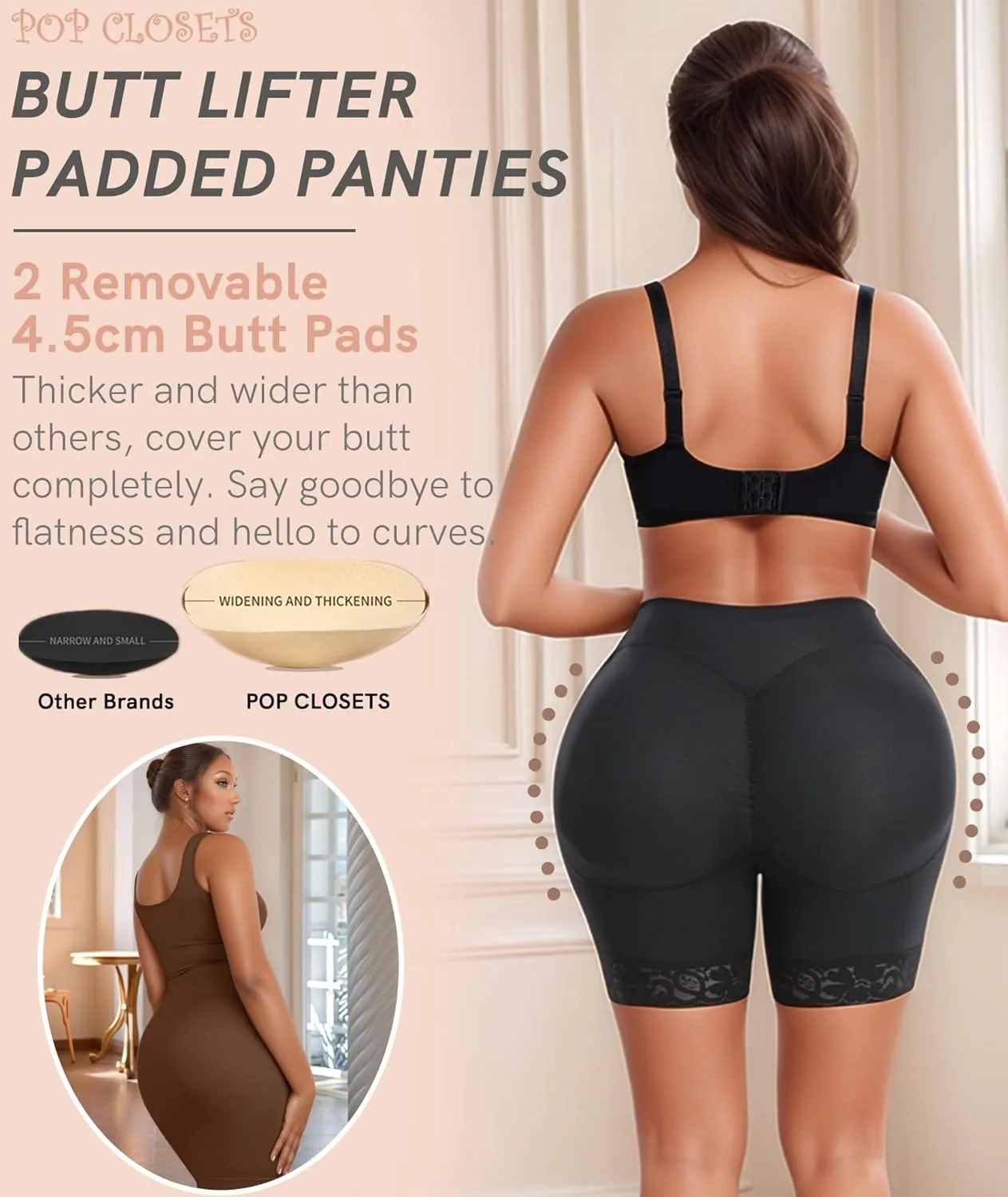 POP CLOSETS Women Butt Lifter Padded Lace Shapewear Thicker Butt Enhancer Control Panties Seamless Fake Buttock Underwear