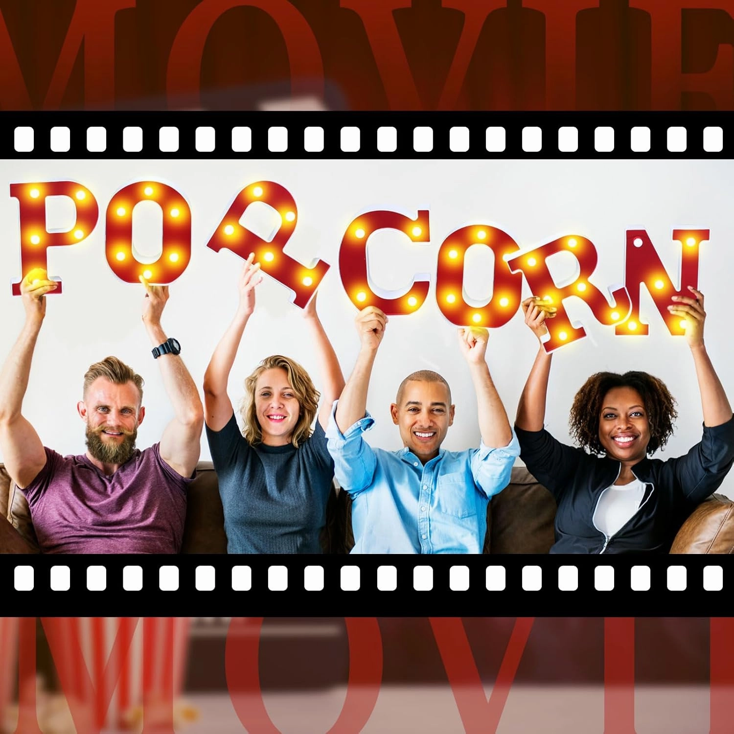 Popcorn Light up Letters Sign Party Decorations Battery Powered Marquee Lighted Sign LED Alphabet Letter Lights for Night Party Tabletop Decor Supplies