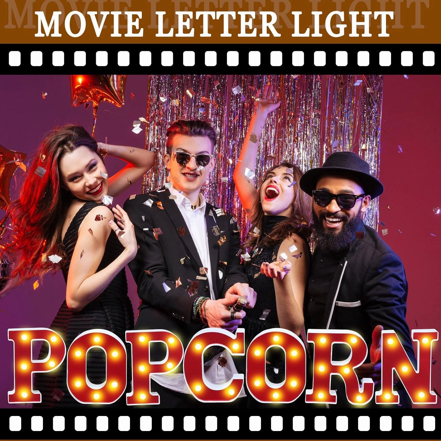 Popcorn Light up Letters Sign Party Decorations Battery Powered Marquee Lighted Sign LED Alphabet Letter Lights for Night Party Tabletop Decor Supplies