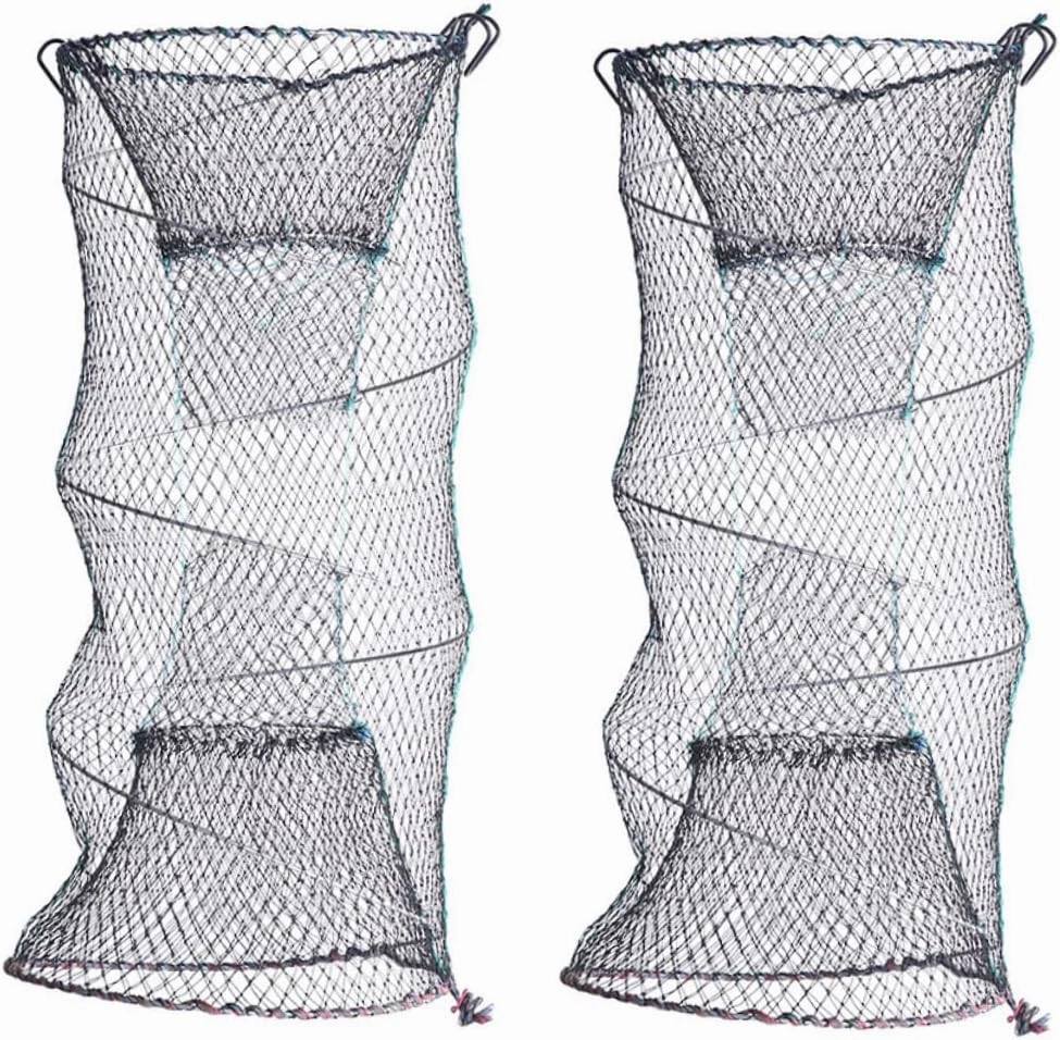 POPETPOP 2Pcs Foldable Fishing Net Zinc Plated Portable Bait Cast for Catching Lobster Shrimp Crab Minnow Crayfish and Fish for Freshwater and Saltwater