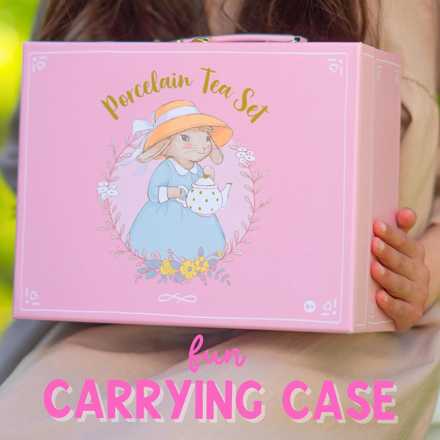 Porcelain Tea Set for Girls - White with Gold Polka Dots Tea Party Set for Kids I Complete Children Tea Sets with Carry Case, Teapot, Cups and More, Birthday Gift for Little Girls & Toddlers