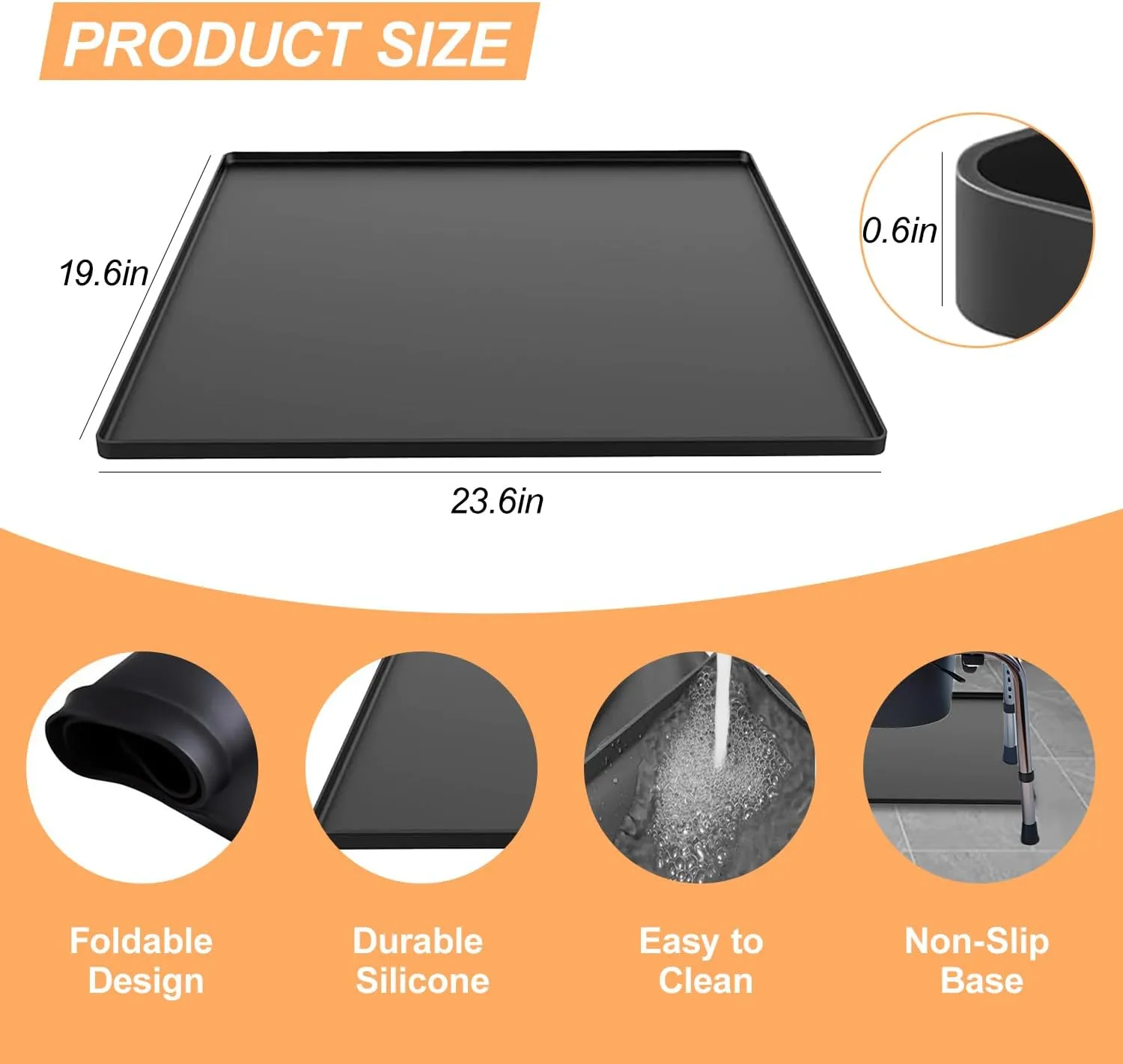 Portable Bedside Commodes Mat for Adults: Silicone Toilet Mats for Seniors with Raised Edge Waterproof Floor Protector - Recycle Commode Toilet Pad Under Raised Toilet Seat & Potty Chair (24"X25.5")
