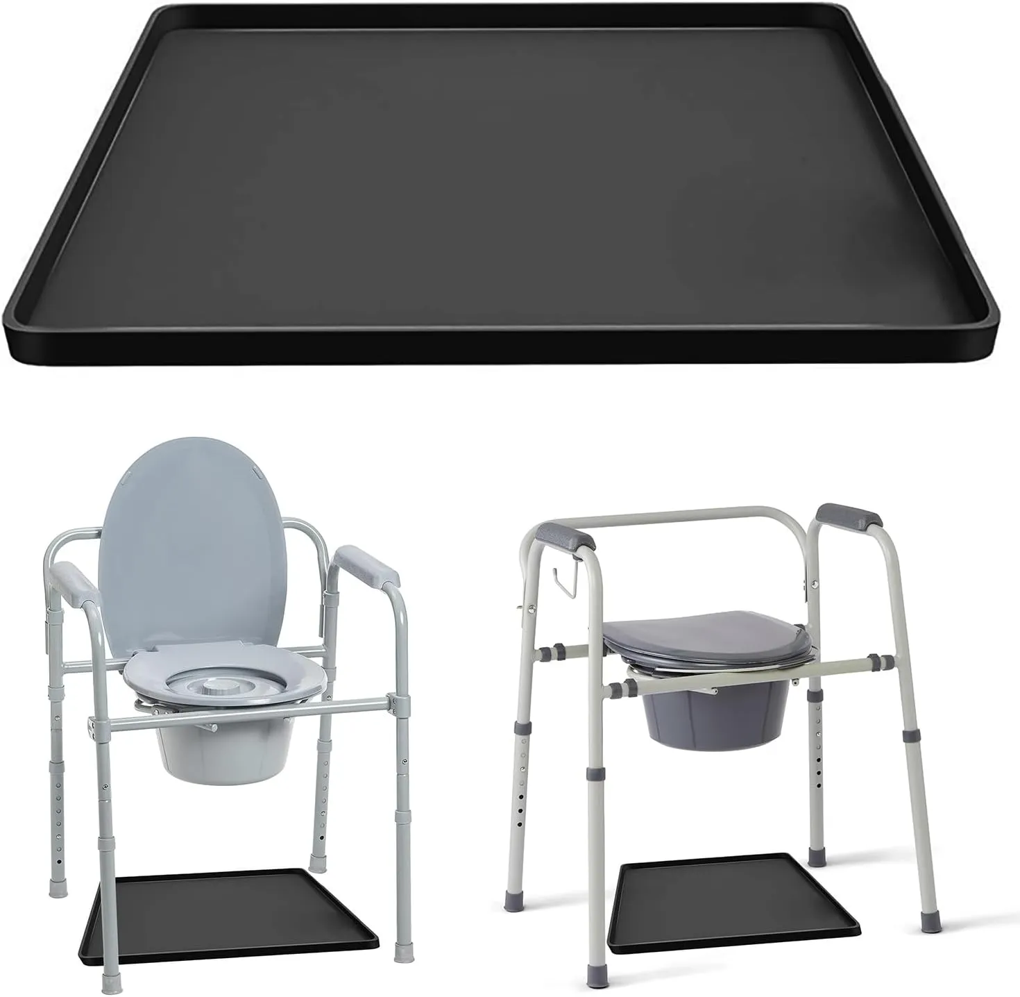 Portable Bedside Commodes Mat for Adults: Silicone Toilet Mats for Seniors with Raised Edge Waterproof Floor Protector - Recycle Commode Toilet Pad Under Raised Toilet Seat & Potty Chair (24"X25.5")