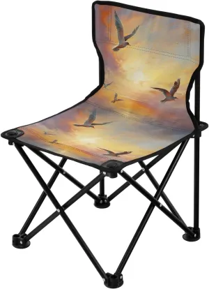Portable Camping Folding Chairs Foldable Chair Small Bird Sunset Lightweight Backpacking Outdoor Outside Fishing